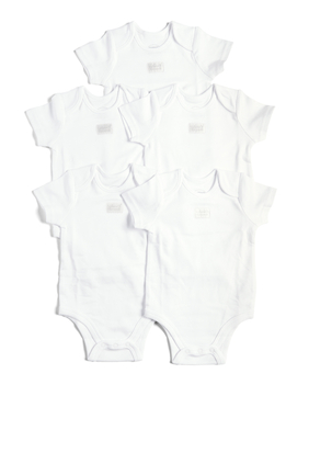 5 Pack of Short Sleeve White Bodysuits