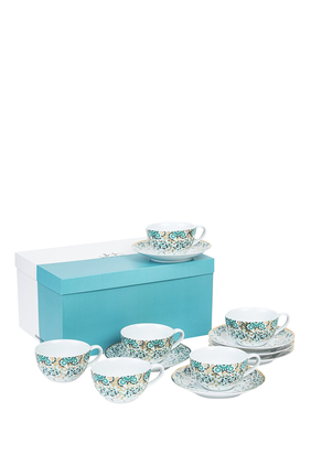 Mirrors Porcelain Teacups & Saucers, Set of 6