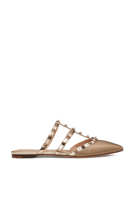  Rockstud Flat Leather Mules