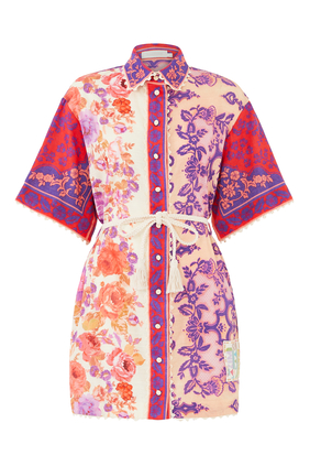 فستان راي بنمط قميص بطبعات زهور