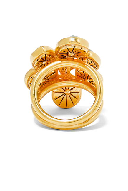 خاتم مرصع بكابوشون بتصميم زهرة صغيرة، نحاس مطلي بالذهب 24 وحجر الكريستال