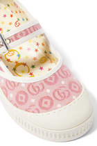 حذاء باليرينا قطن بشعار حرفي الماركة بكعب مسطح  للأطفال