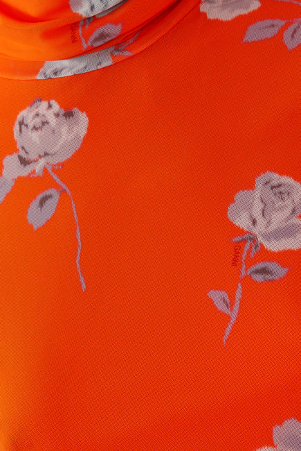 بلوزة بياقة قابلة للطي ونقشة زهور قماش شبكي