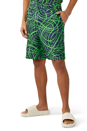 ALL OVER WAVE LINE PRINT SILK SHORTS