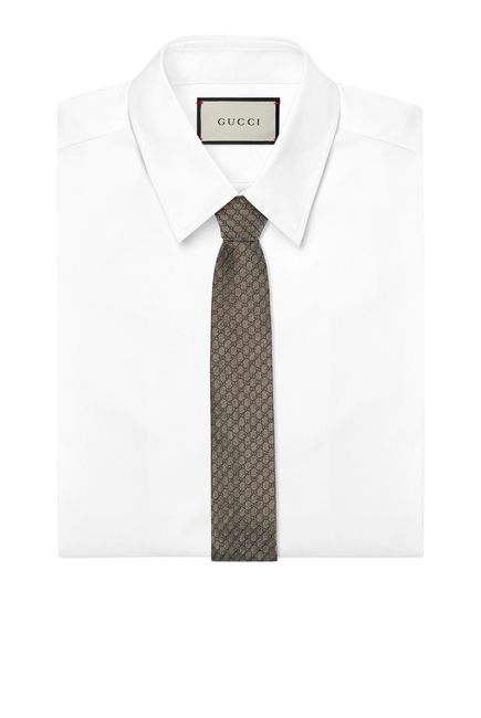 ربطة عنق صوف حريري بنقشة حرفي الماركة متداخلين