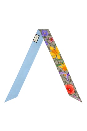 ربطة عنق حرير بطبعة زهور وشعار GG