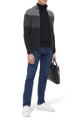 Merino Wool Color-Block Zip Cardigan
