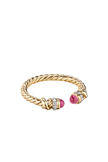 Helena Petite Open Ring, 18K Yellow Gold, Diamond & Ruby