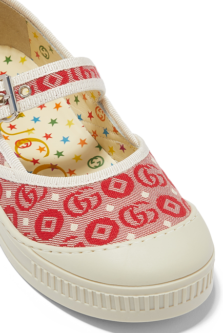 حذاء باليرينا للأطفال بكعب مسطح ونقشة حرفي GG