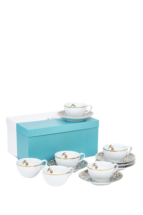 Majestic Porcelain Teacups & Saucers, Set of 6