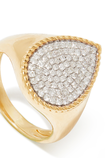 Chevaliere Poire Signet Ring, 18k Yellow Gold & Diamonds