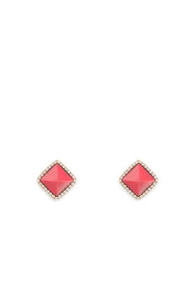 Cleo Pyramid Stud Pink Coral & Rose Gold Earrings