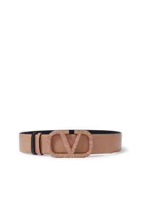 حزام فالنتينو غافاني بإبزيم شعار حرف V مرصع بالكريستال