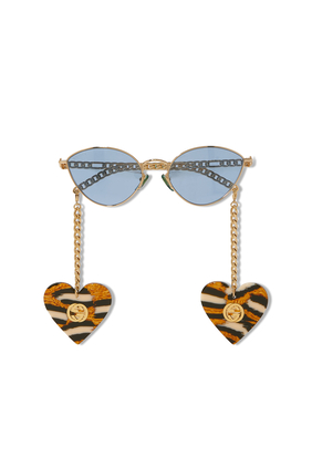 Cat Eye Sunglasses With Heart Shaped Charms