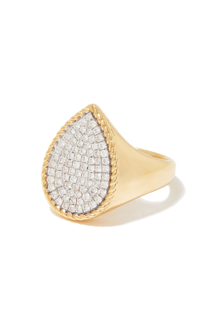 Chevaliere Poire Signet Ring, 18k Yellow Gold & Diamonds