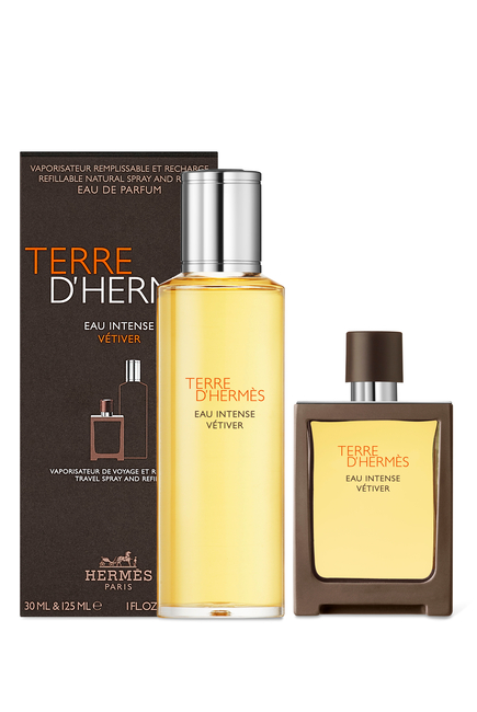 Terre d'Hermès Eau Intense Vétiver، ماء عطر، بخاخ للسفر سعة 30 مل وعبوة بديلة سعة 125 مل