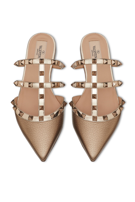  Rockstud Flat Leather Mules