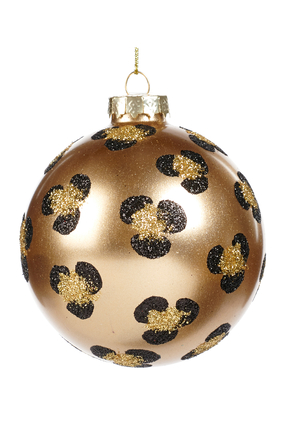 زينة بتصميم كرة زجاجية منقطة بنقشة جلد الفهد لشجرة الكريسماس