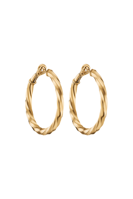 Cable Edge® Hoop Earrings , 18k Recycled Yellow Gold