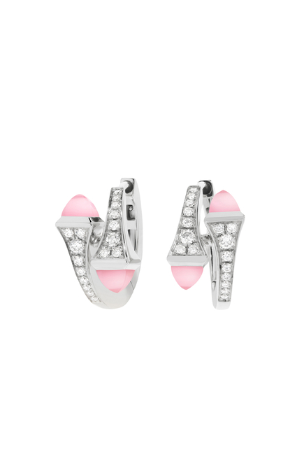 Cleo Huggie Earrings, 18k White Gold with Pink Quartz & Diamonds