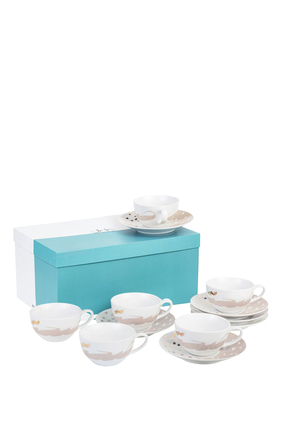 Set of 6 Joud Tea Cups & Saucers in Porcelain