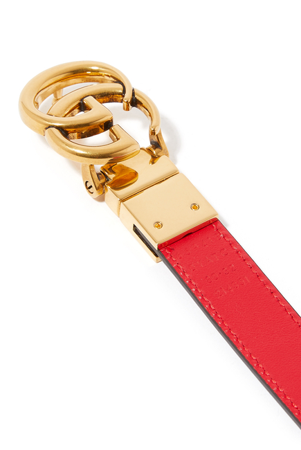 حزام مارمونت رفيع بتصميم وجهين ونقشة حرفي شعار الماركة جلد