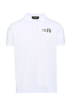 قميص بولو أبيض بطبعة أيكون وشعار الماركة