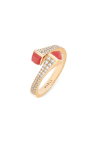 Cleo 18KR Diamond Slim Ring with Pink Coral:Pink gold:6.5