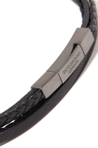 Bracelet/TAT/ Silver/Smooth & Braided Leather /black /Black Rhodium Plated/BrushedFinishClasp/ L:Black:L