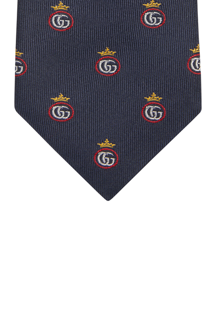 ربطة عنق حرير بنقشة جاكار بحرفي GG وتاج