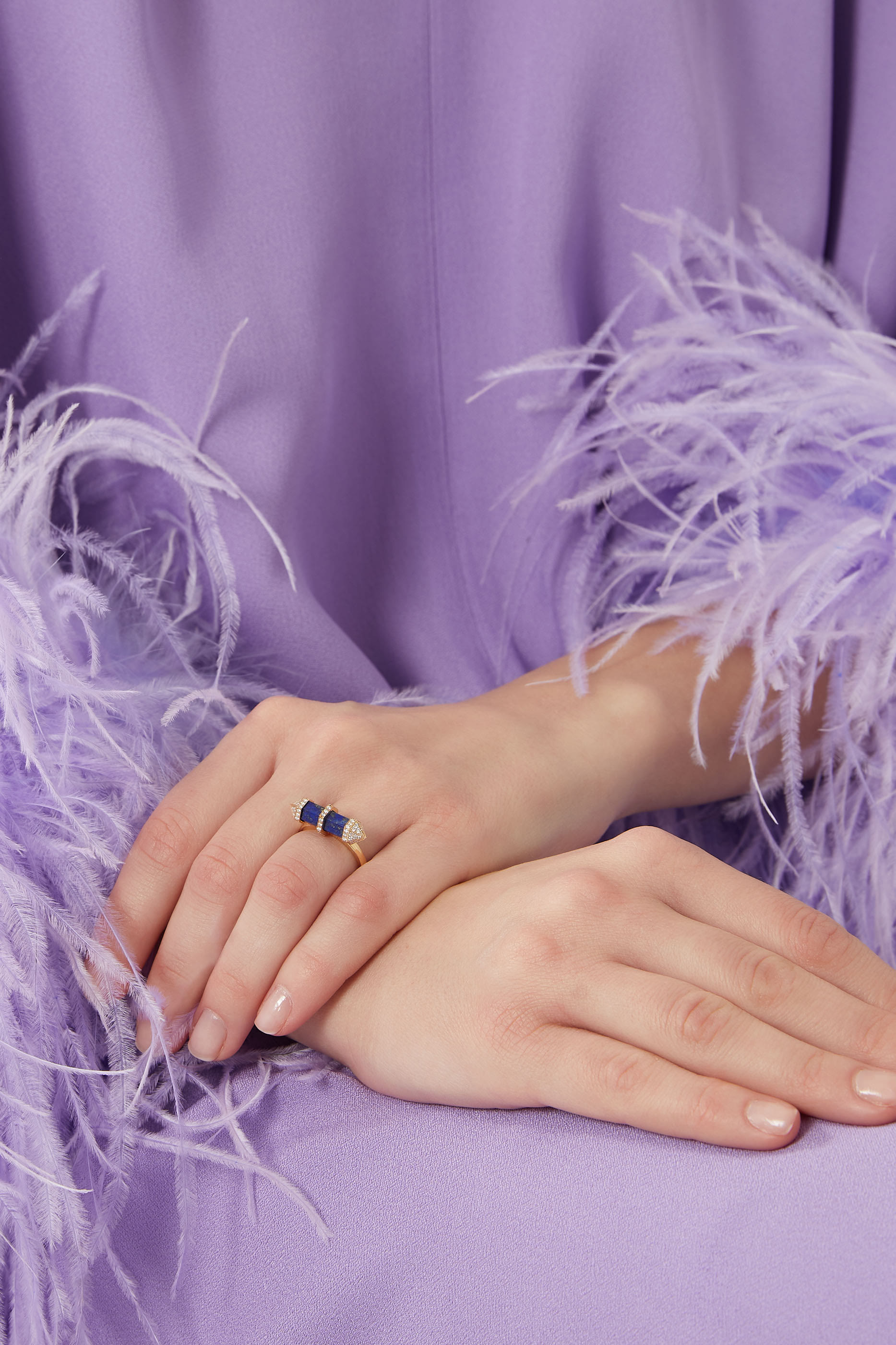 Small Chakra Horizontal Ring. 18k Yellow Gold with Diamonds & Lapis Lazuli