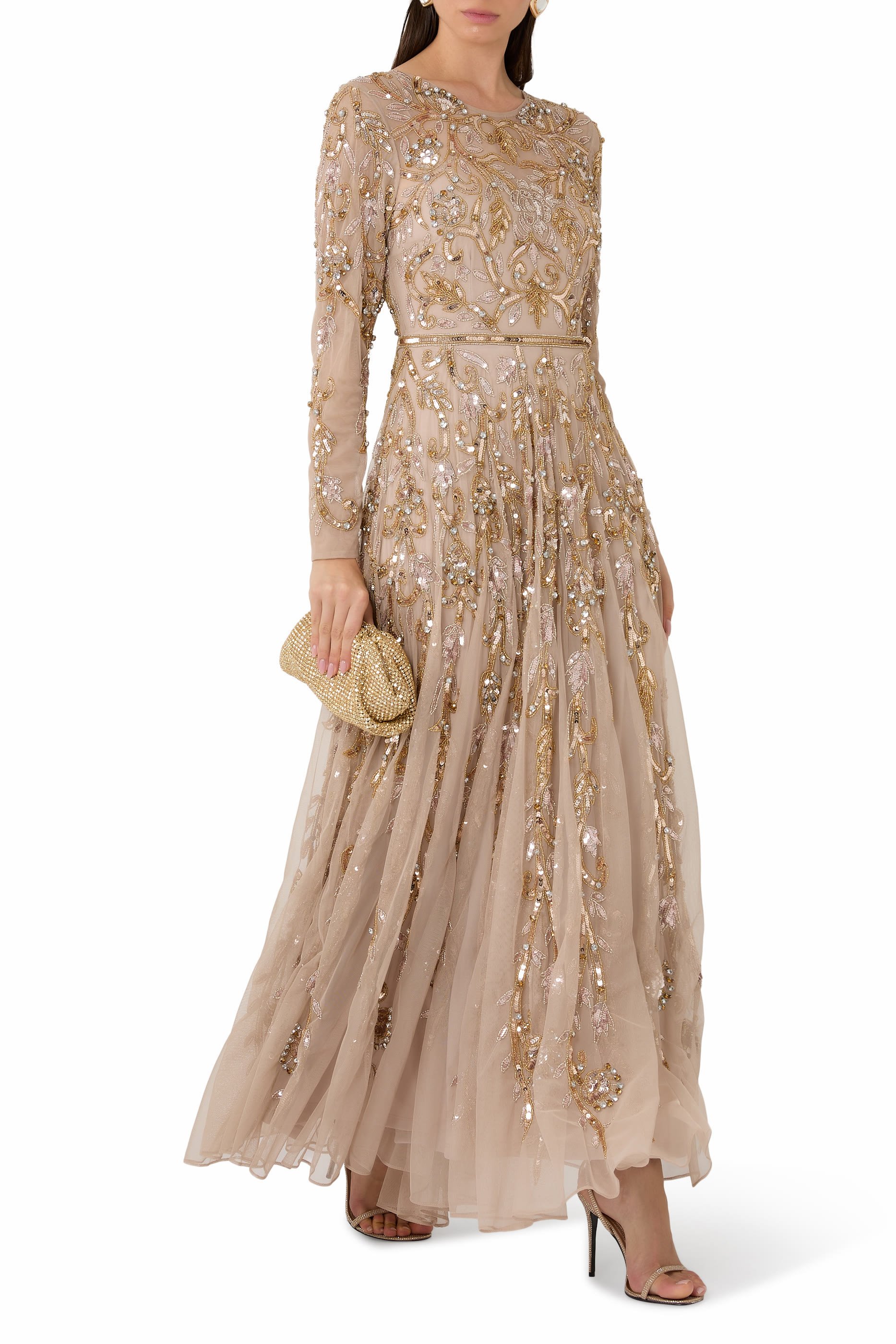 Long Sleeve Hand Embellished Gown 