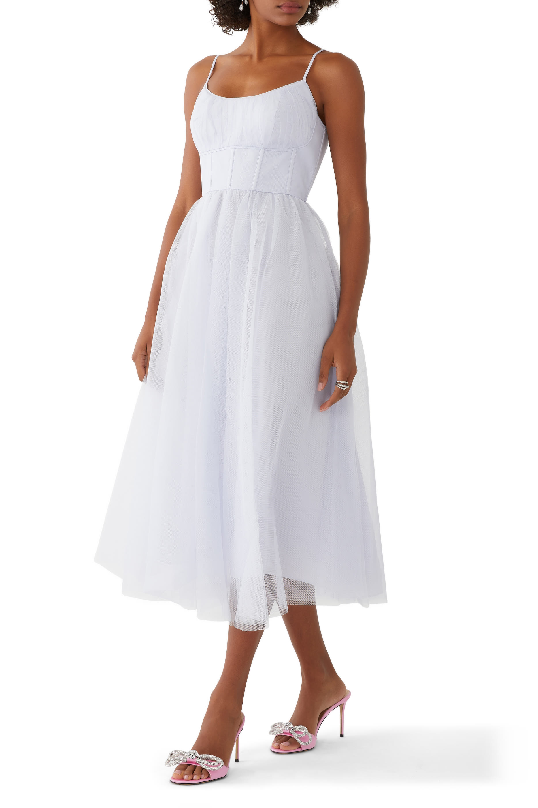 فستان متوسط الطول بمشد تول