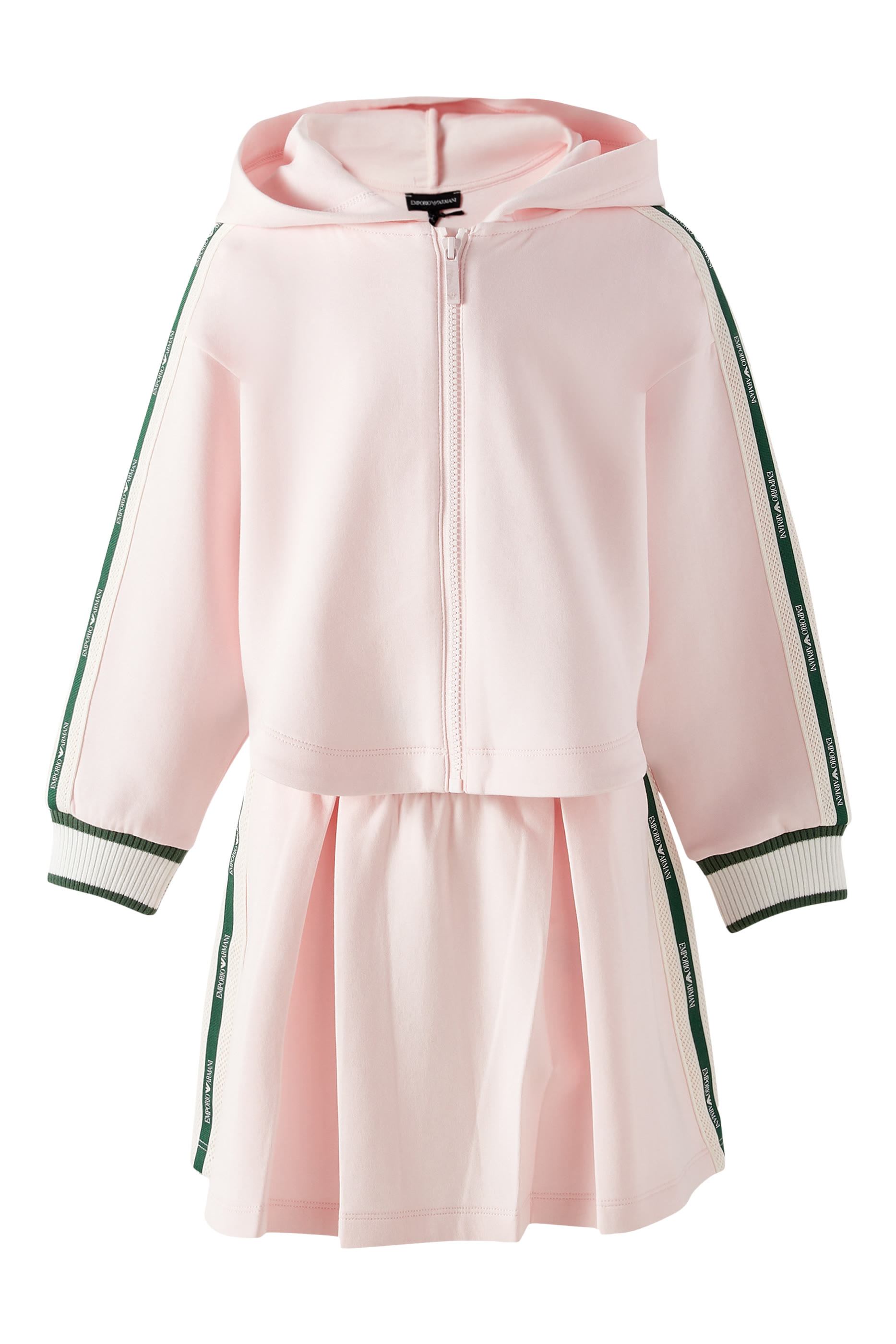 سويت شيرت بغطاء رأس وسحاب وشريط شعار الماركة للأطفال