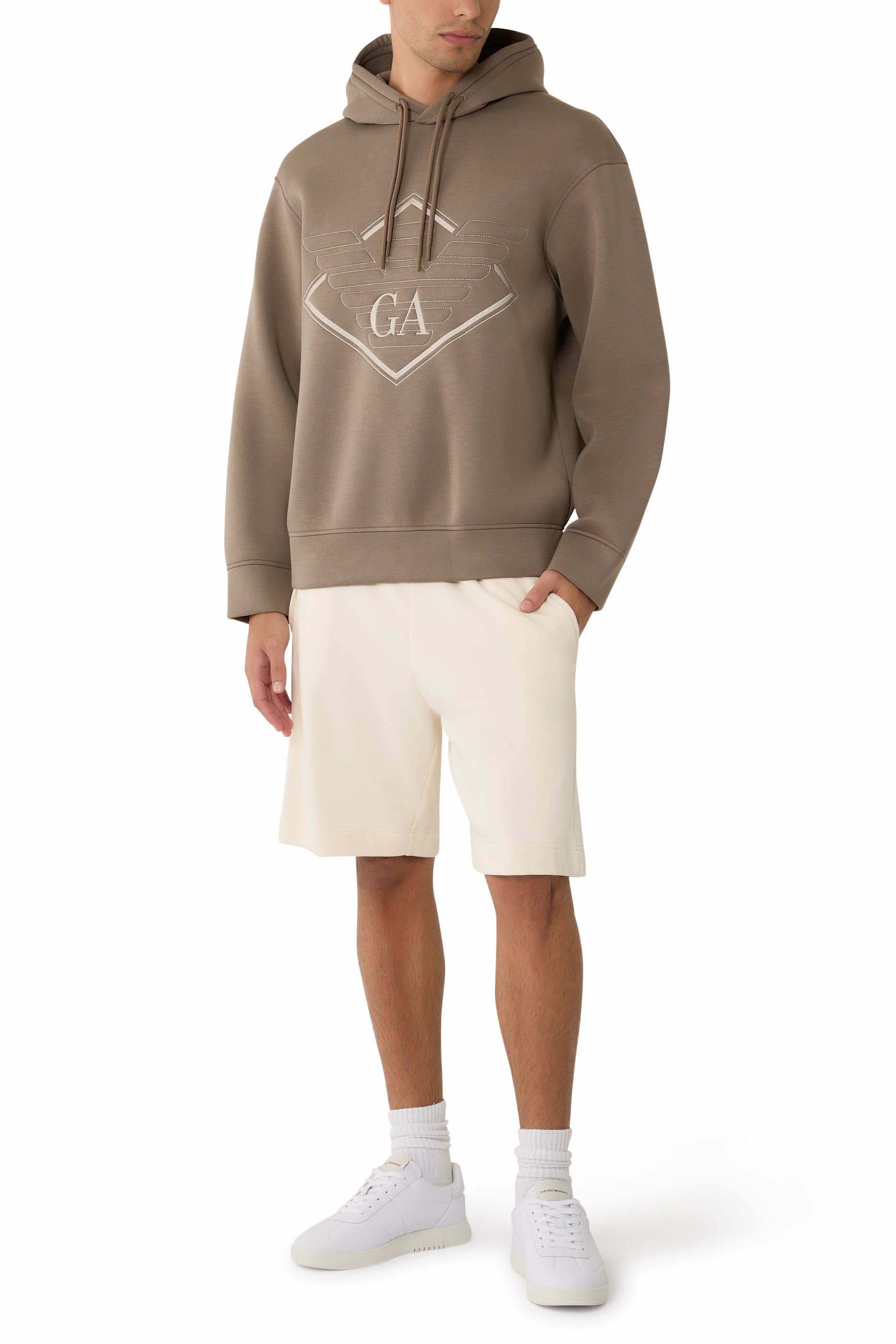 سويت شيرت بغطاء رأس وشعار الماركة بحجم كبير جيرسيه مزدوج