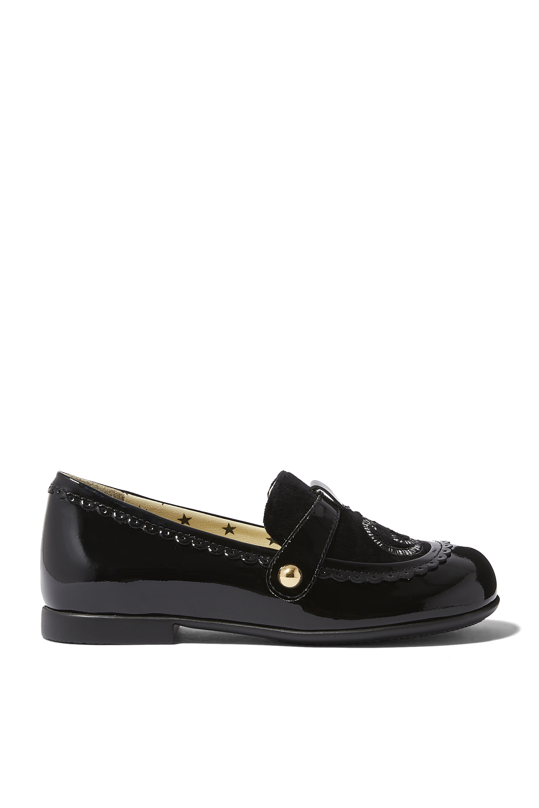 حذاء باليرينا للأطفال بكعب مسطح مزين بحرفي شعار الماركة بتصميم متداخل