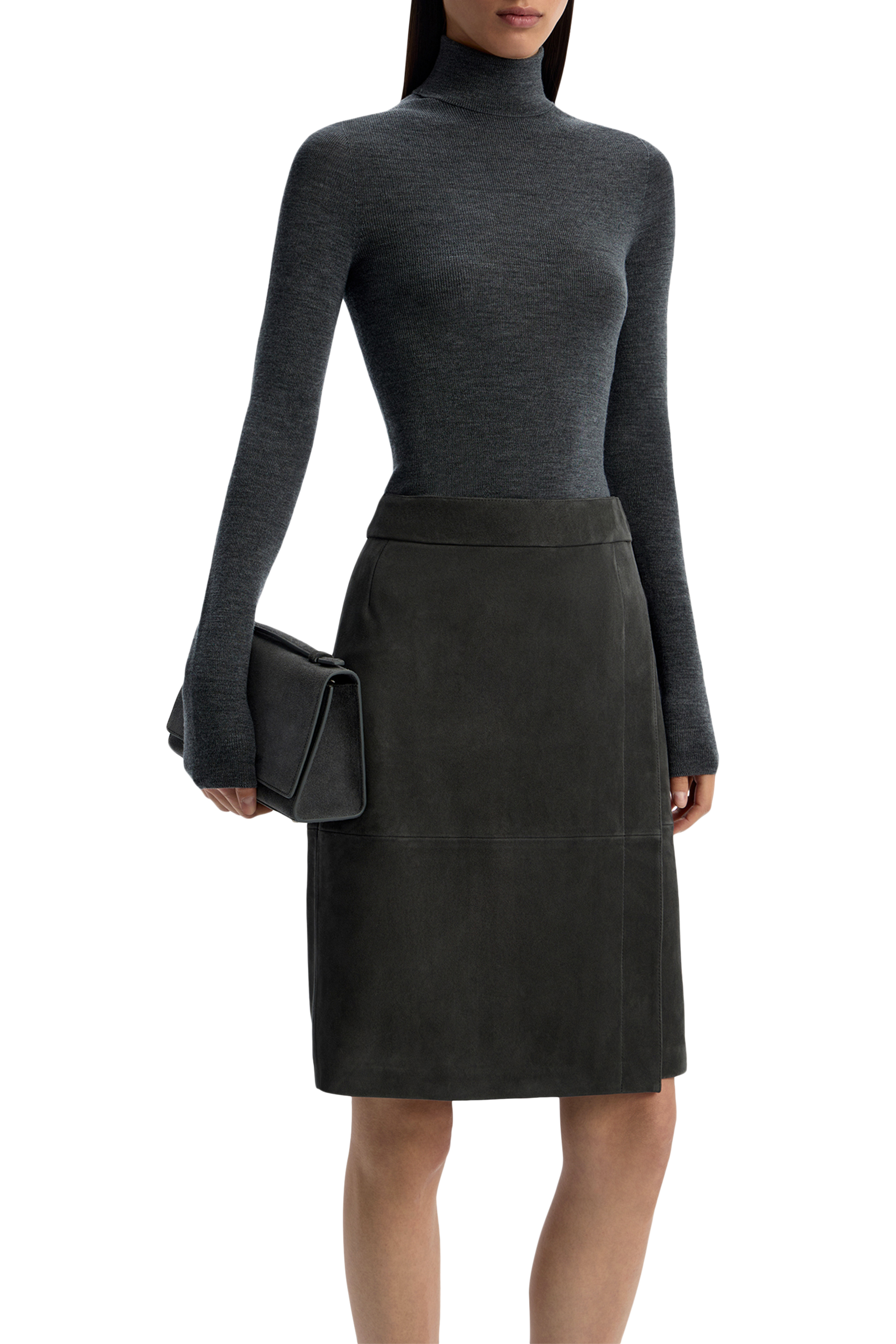 كنزة بياقة عالية صوف ميرينو مضلع