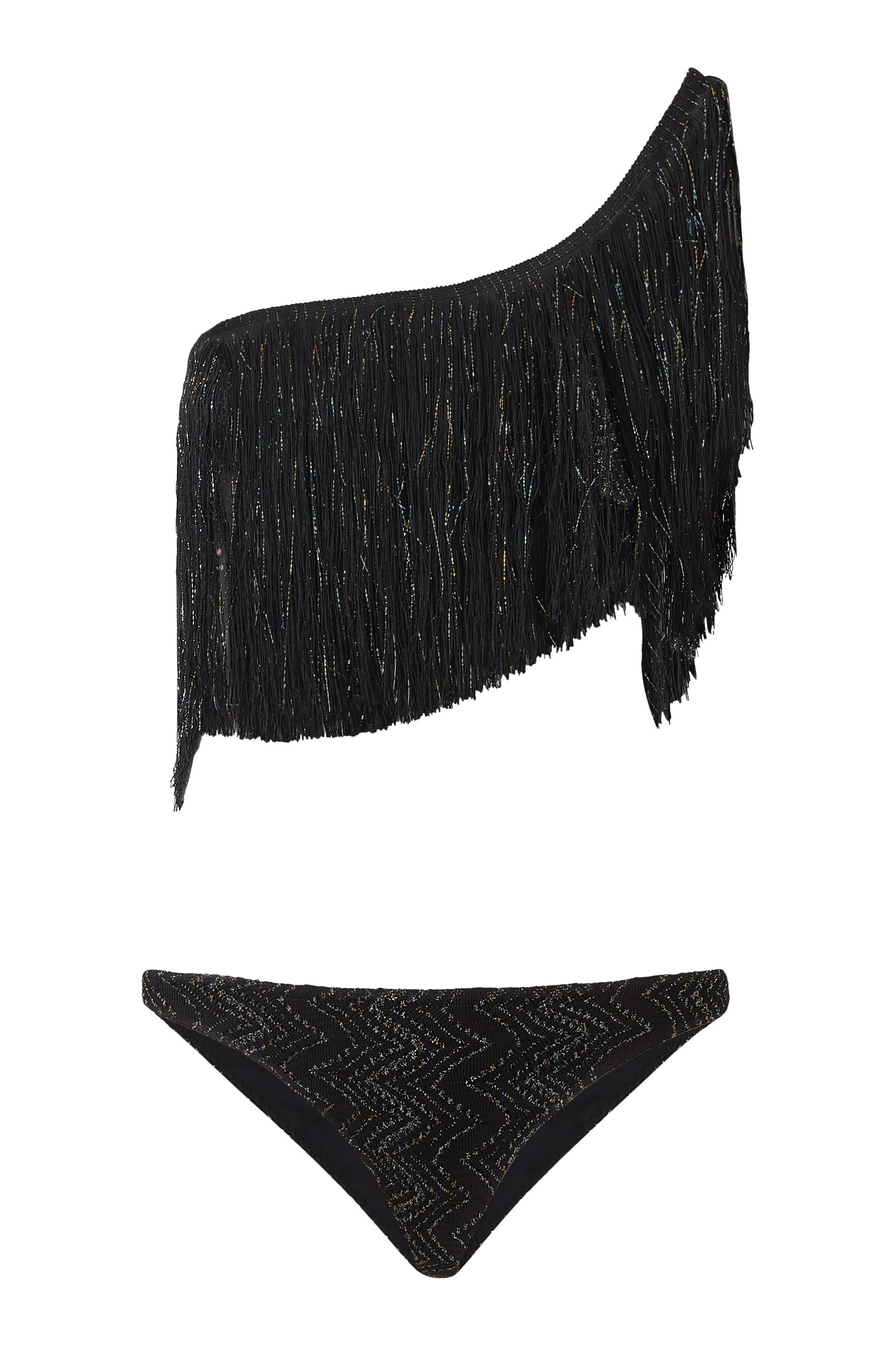 طقم بيكيني بكتف مكشوف بنقشة متعرجة فيسكوز لاميه بشرابات