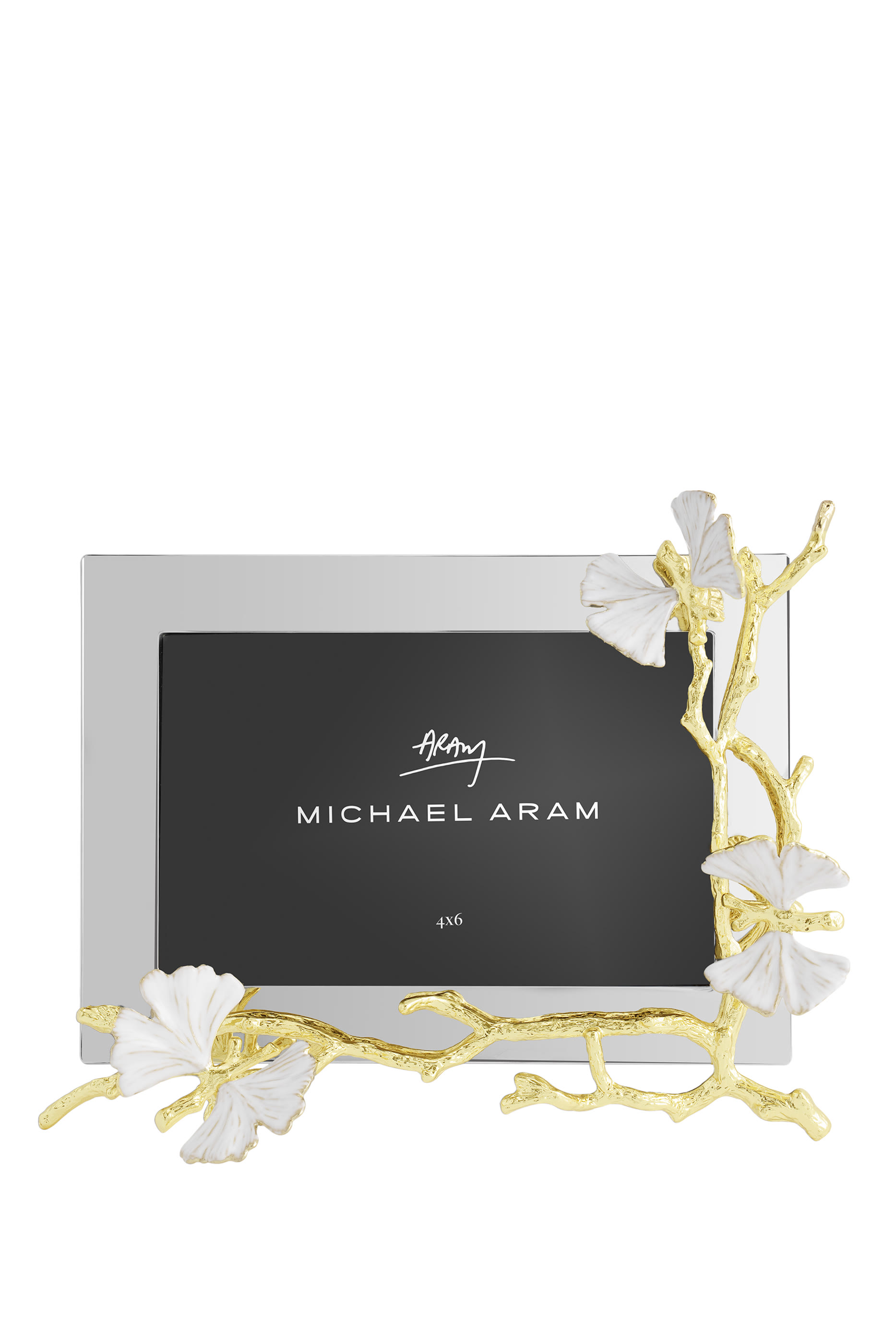 إطار صور بتصميم فراشة الجنكة بلون ذهبي عاكس للضوء، 4x6