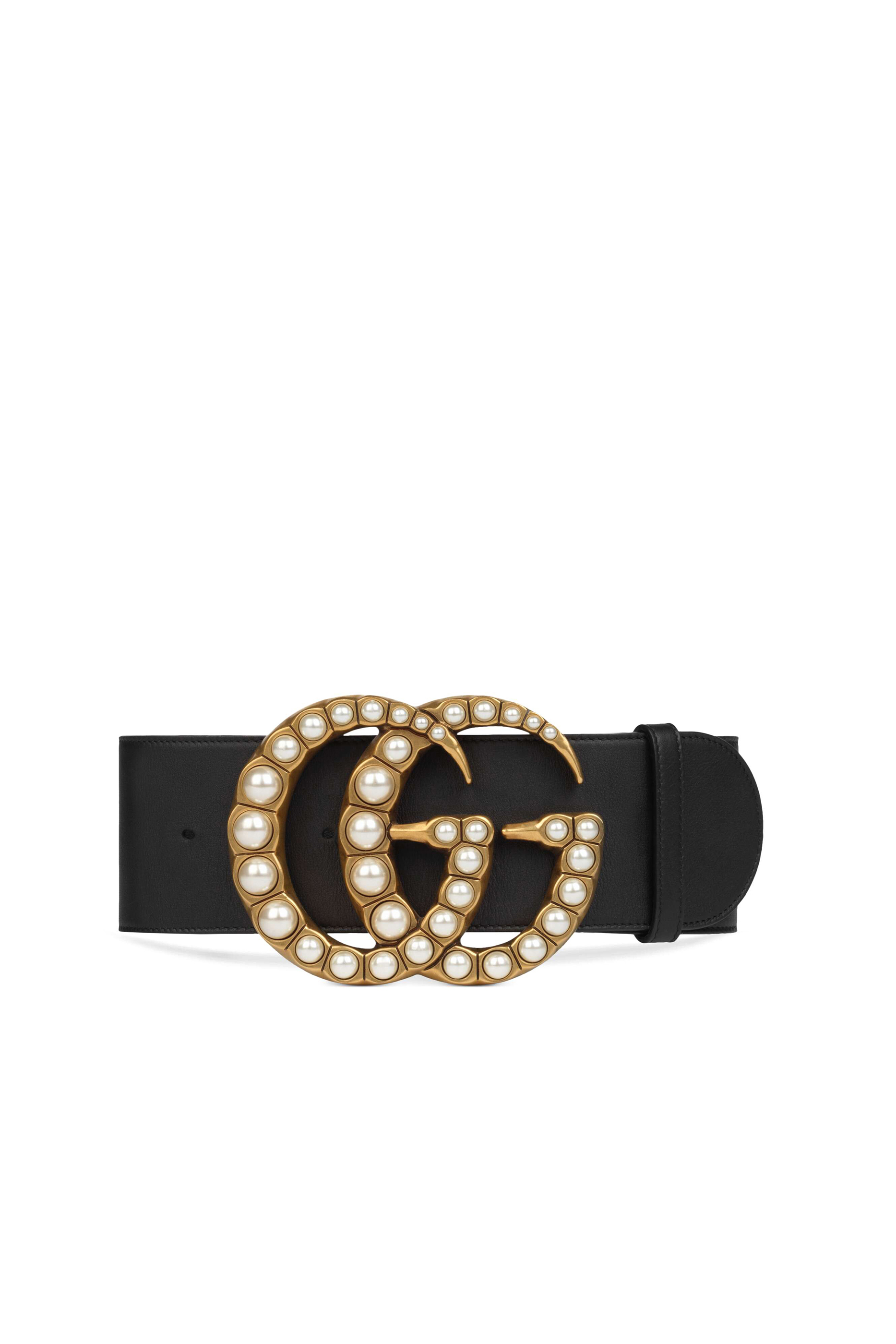 حزام جلد عريض بحرفي G مرصعين باللؤلؤ