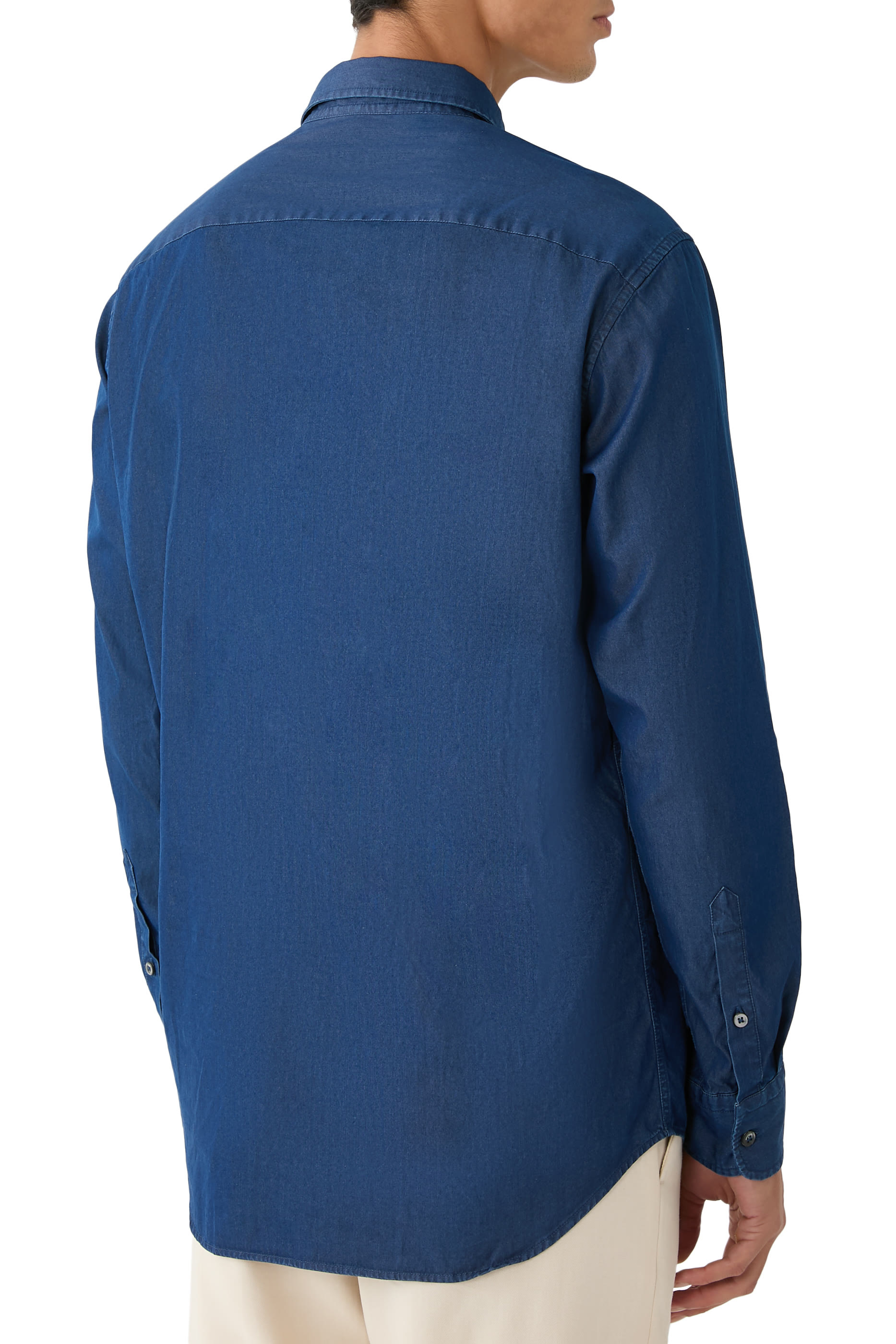 قميص بصف أزرار مخفي قطن دنيم