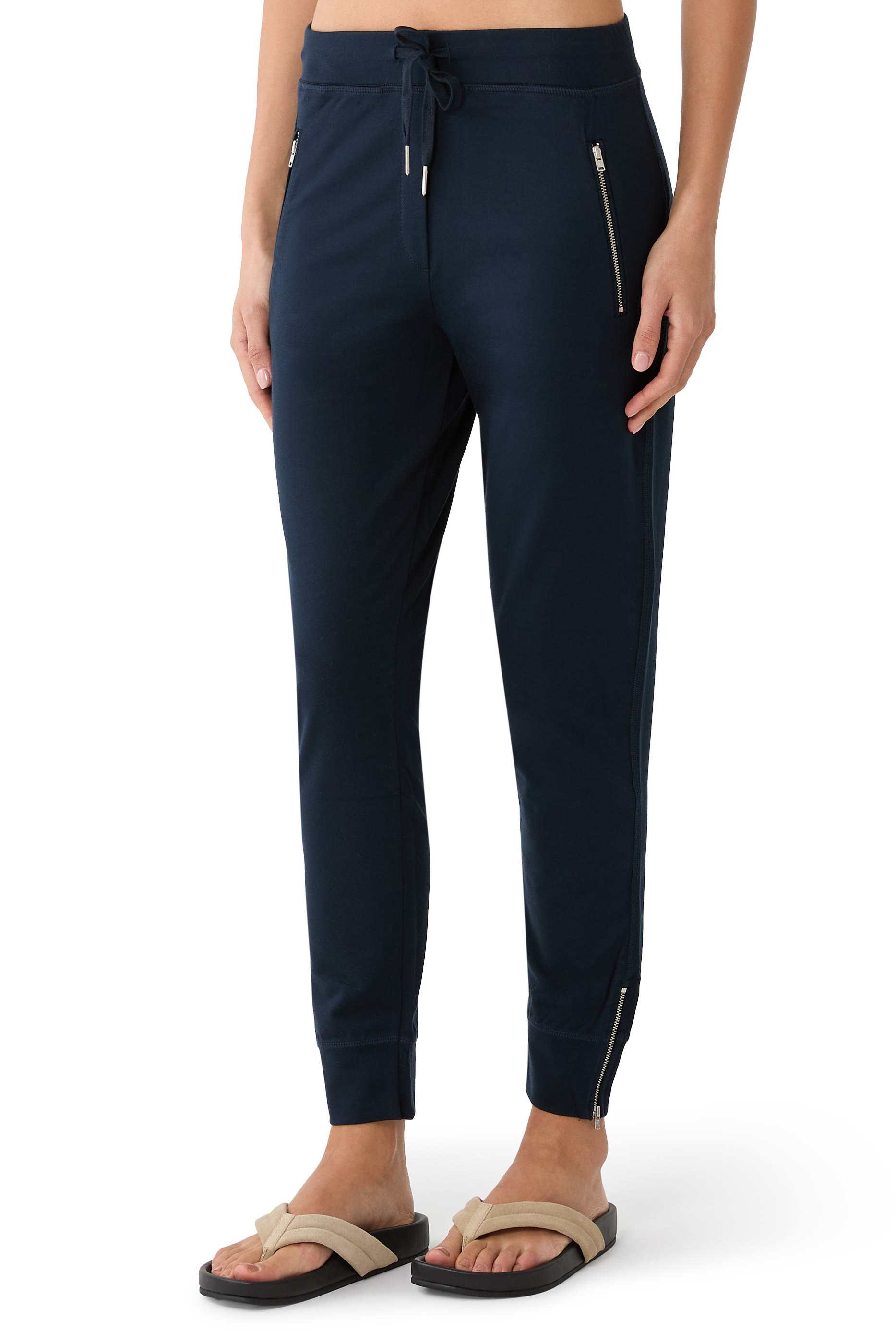 بنطال رياضي بقصة ضيقة وسحابات قطن عضوي جيرسيه