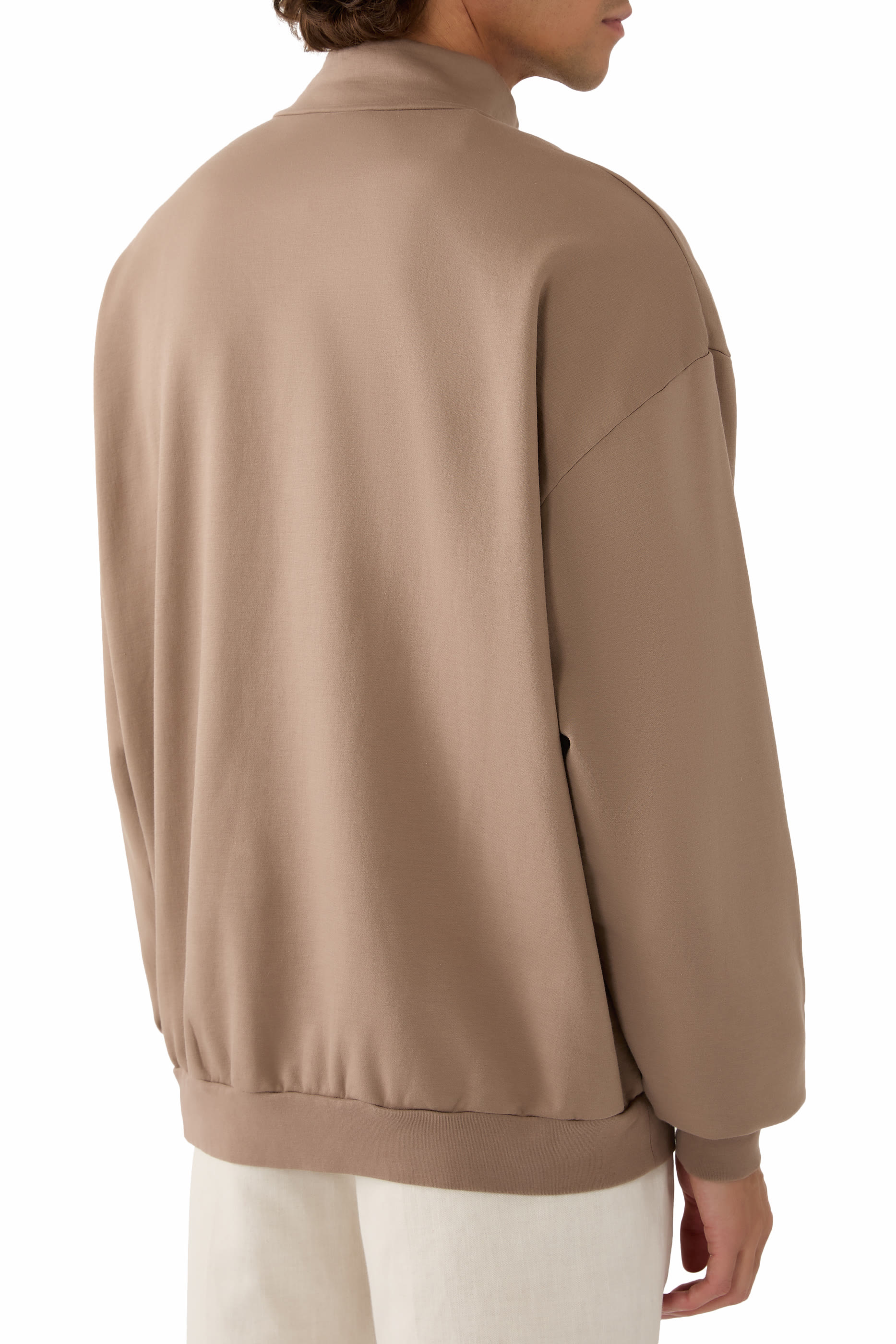 سترة بولو بنصف سحاب وياقة عالية قماش سميك مطاطي