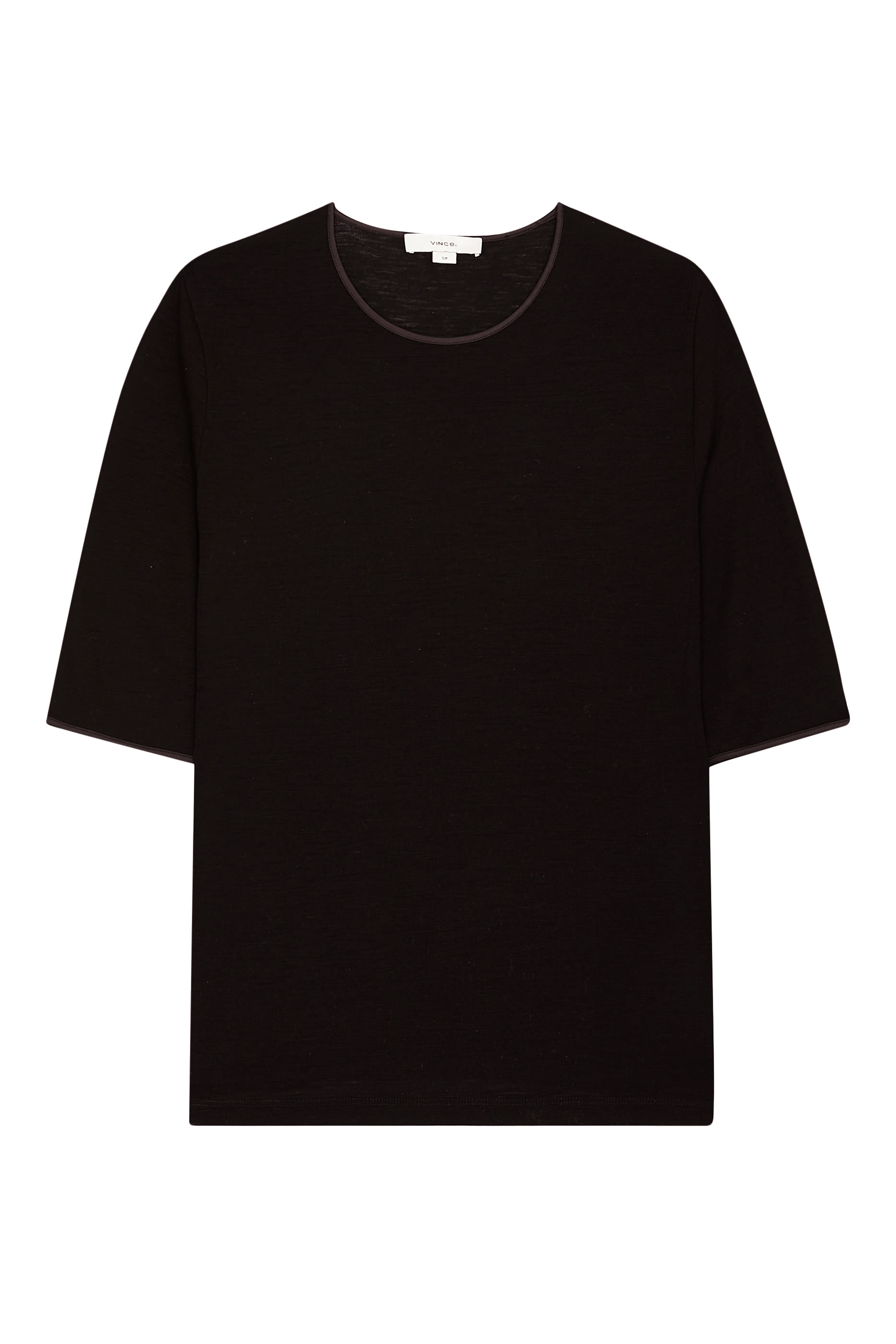 تيشيرت بأكمام بطول الكوع مزينة بحواف ساتان