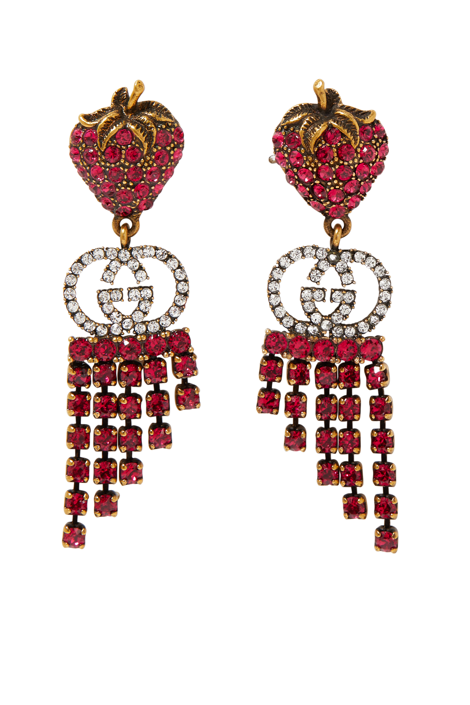 أقراط بتصميم فراولة مرصعة بالكريستال