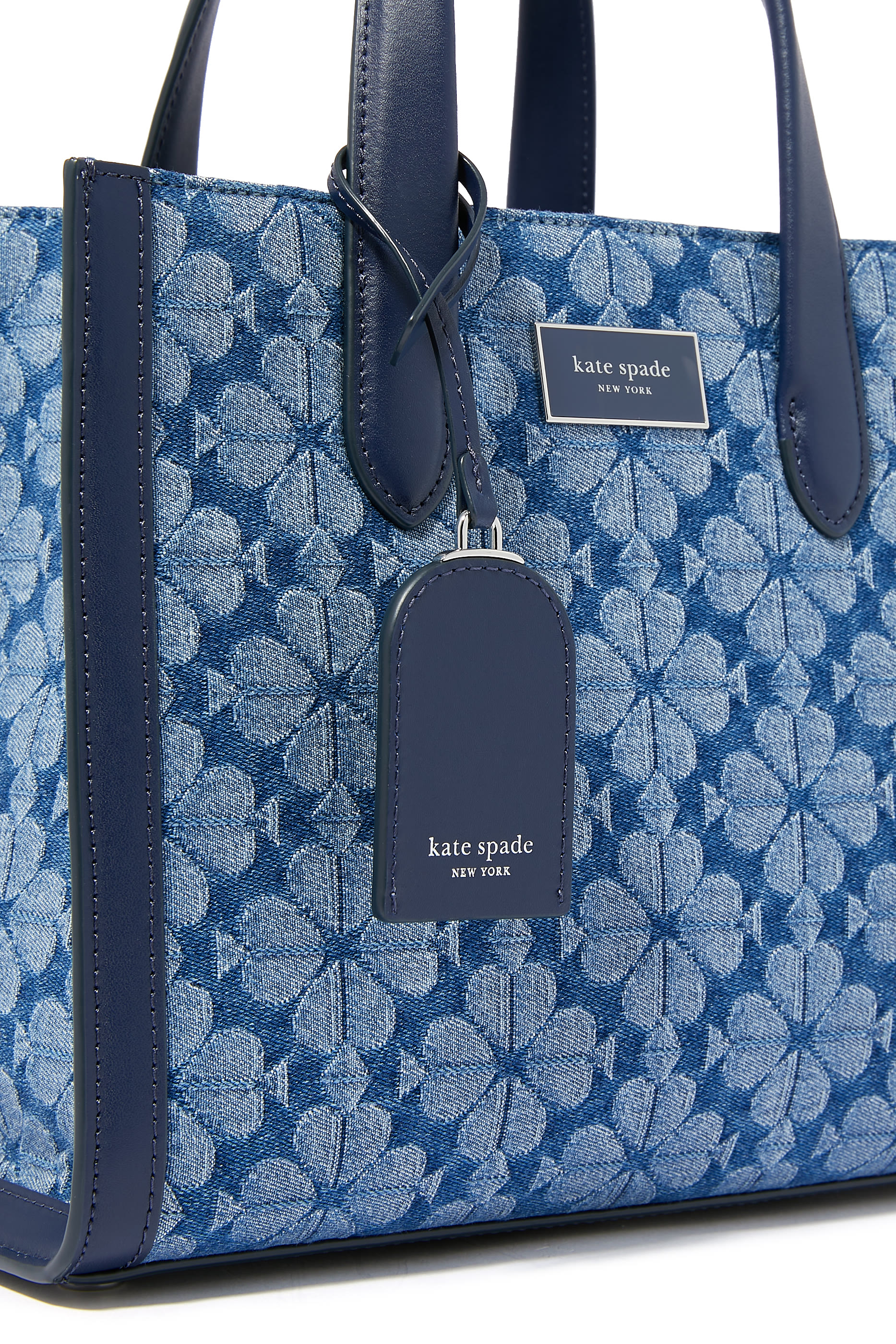 حقيبة يد مانهاتن صغيرة دنيم بنقشة زهور بالشكل البستوني