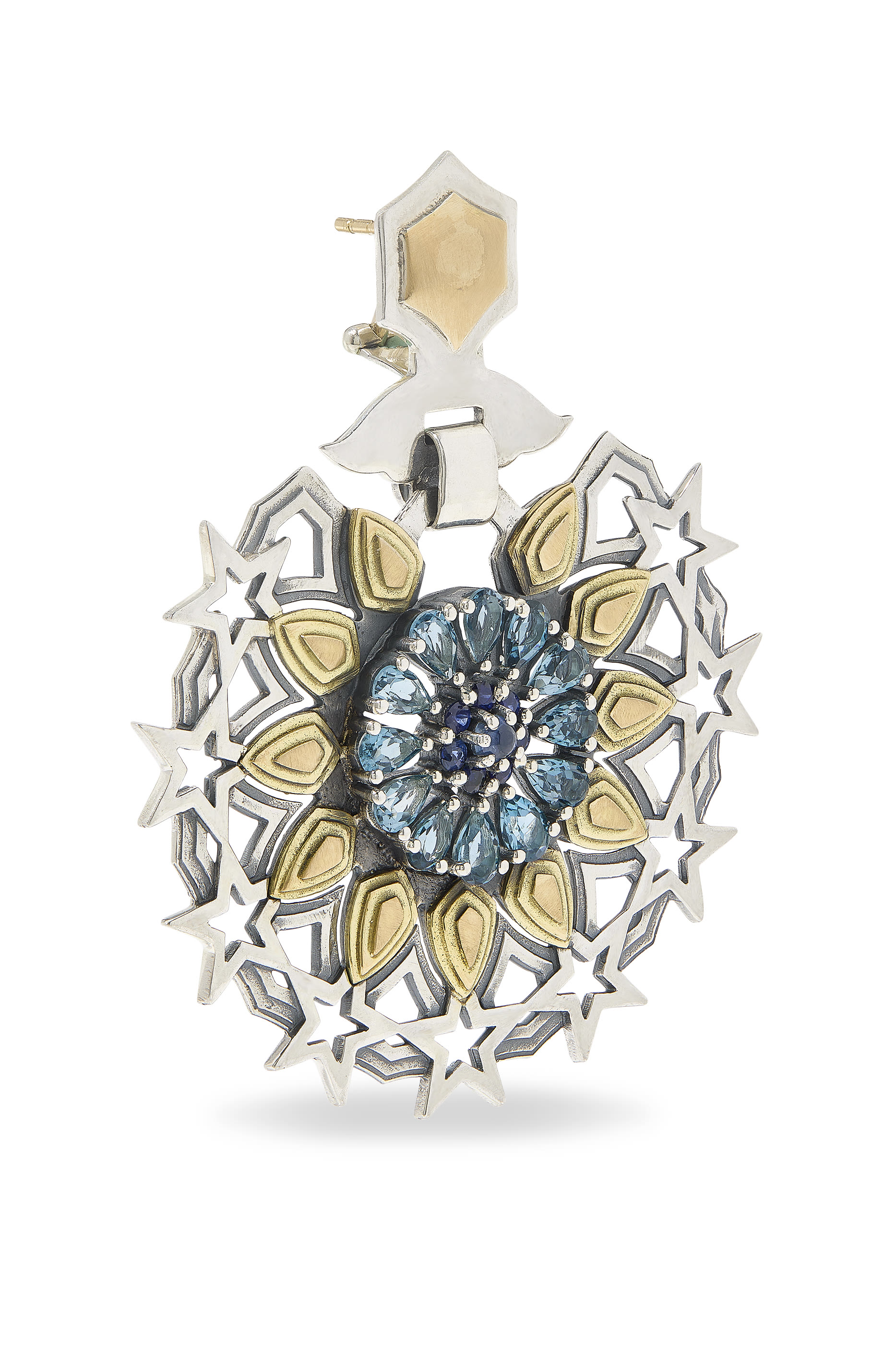 أقراط بارسباي مزينة بالجمشت والياقوت، فضة استرلينية وذهب عيار 18