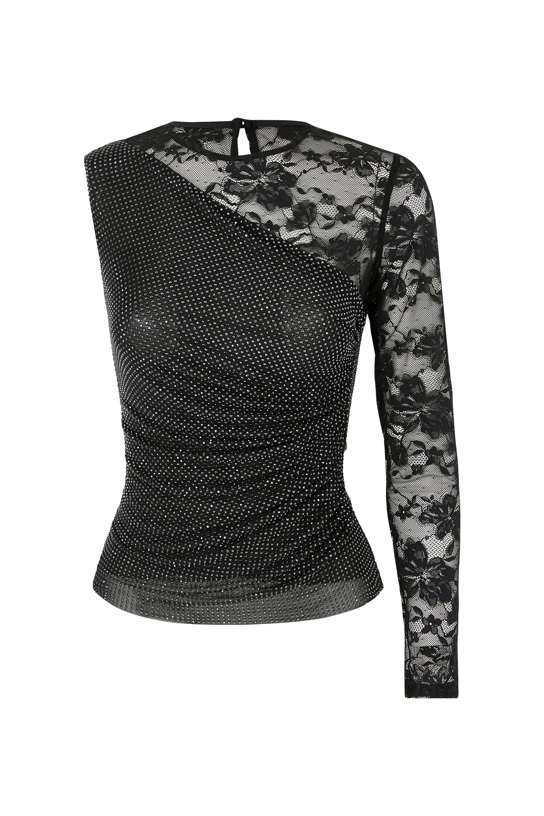 بلوزة بأحجار الراين وكم دانتيل