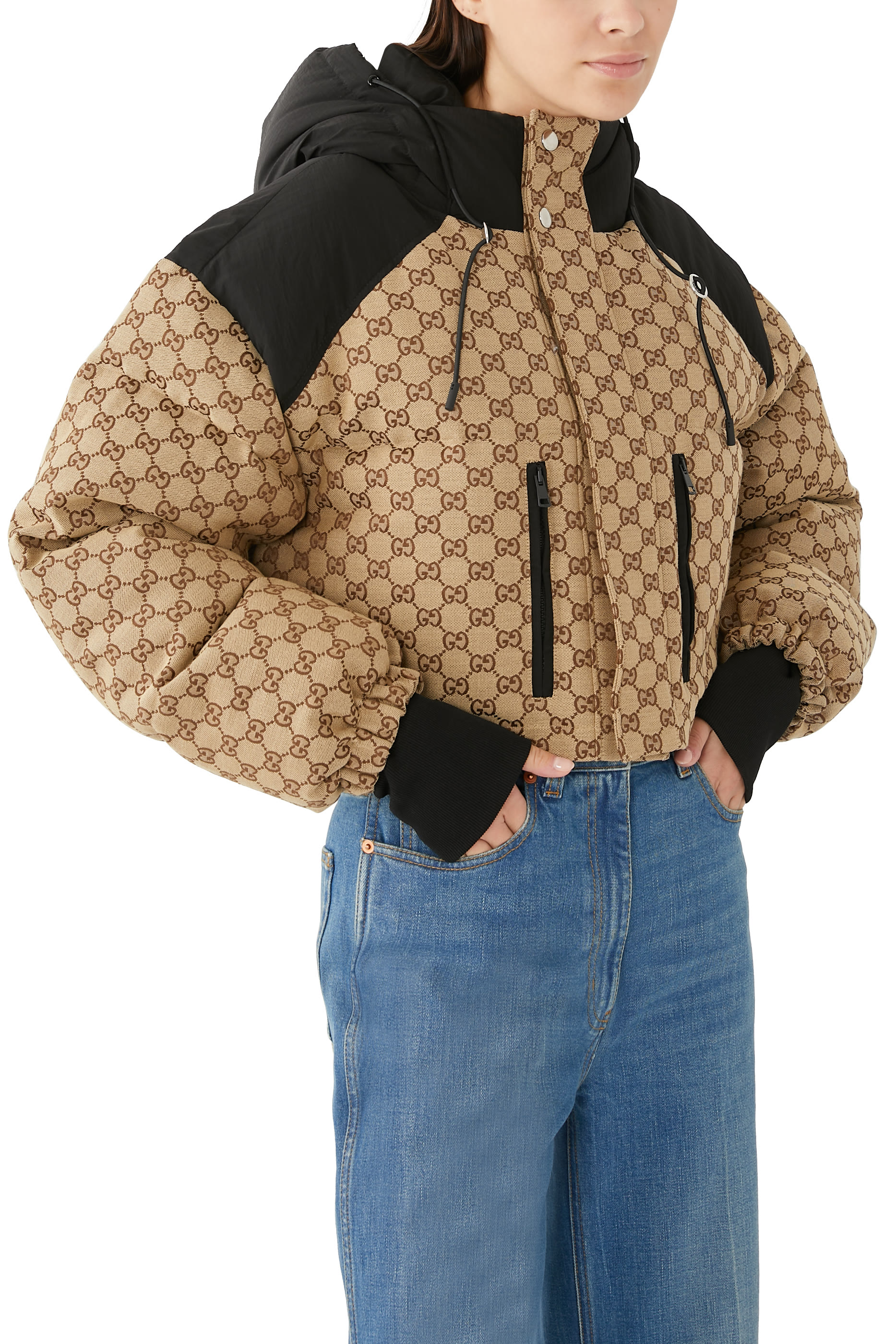 جاكيت بومبر قماش قنب بنقشة حرفي شعار الماركة