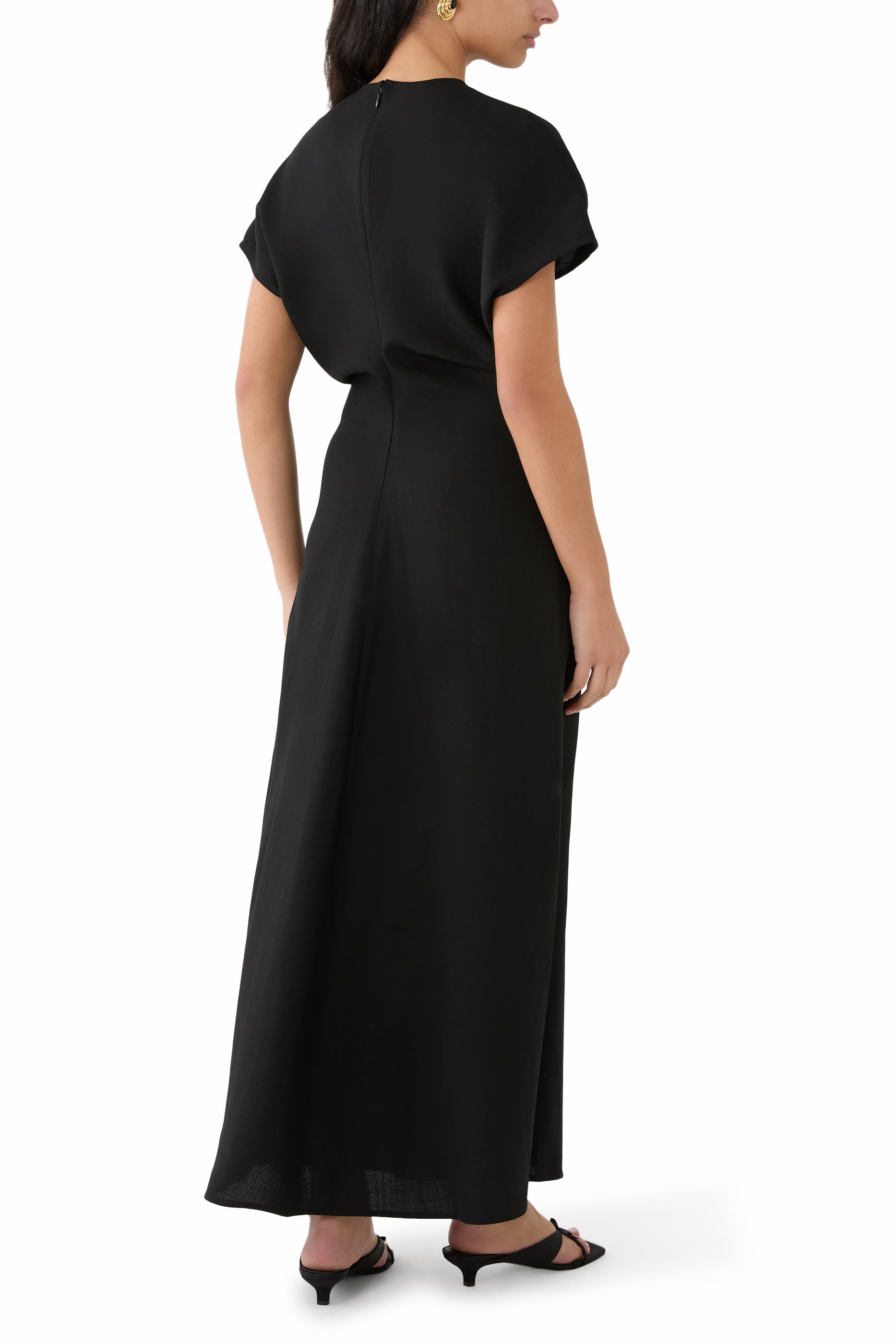 فستان بتفاصيل درابيه عند الخصر صوف